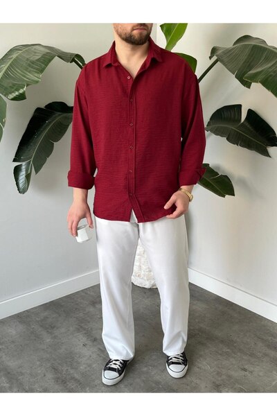 QUUL WEAR Men's Burgundy Linen Shirt