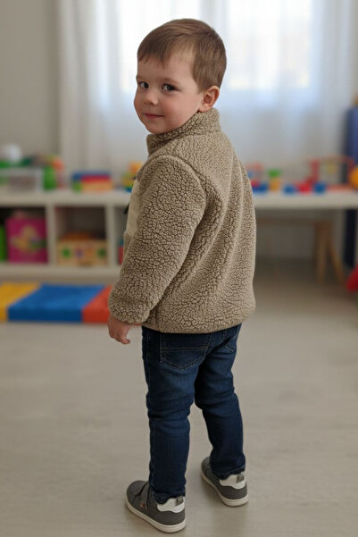 DOFİ Boy's Beige Zippered Plush Sweatshirt