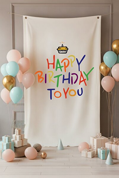 Puppetzzz Kişiye Özel Doğum Günü Duvar Örtüsü Flama – Pastel Renk Happy Birth...