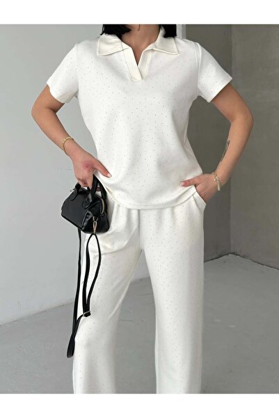 Tarzımızbir Sa kamenčićima majica polo kragne trenerka set Modal tkanina