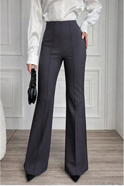 BORCKA TEKSTİL Μαύρο γυναικείο παντελόνι με ψηλή μέση Scuba και άνετη εφαρμογή