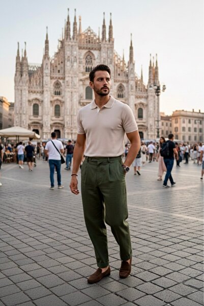 Maccali Ανδρικό πλεκτό μπλουζάκι με λαιμόκοψη πόλο σε κρεμ χρώμα