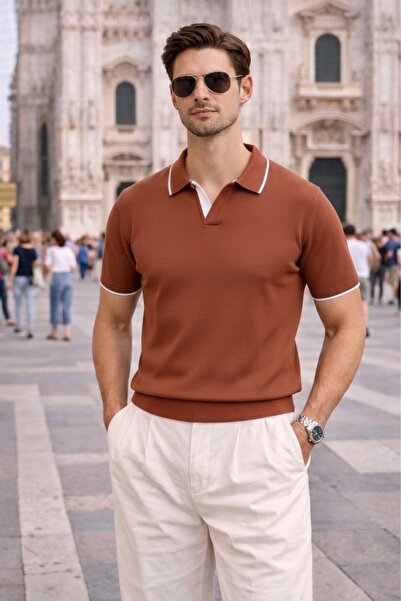 Maccali Muška trendi pletena majica sa polo ovratnikom