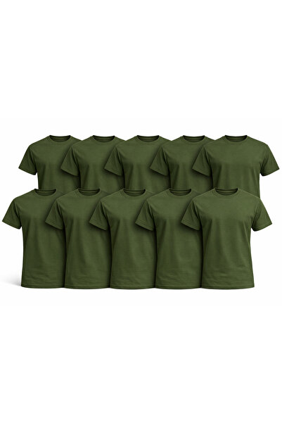 OEM Set 10 Tricouri Kaki Bărbați 100% Bumbac, Tricouri Simple Basic Uni, Mâne...