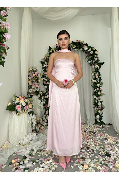 Ayzde Fashion Straplez Şal Detay Ulsez Elbise