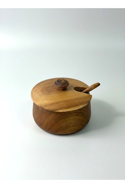 FARALYAHOME وعاء توابل/سكر فاخر من أكاسيا مع ملعقة