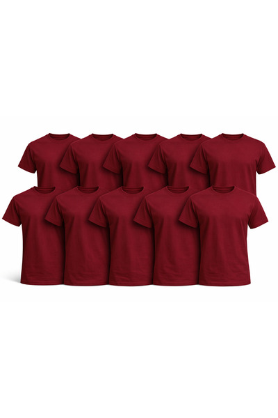 OEM Set of 10 Burgundy Red T-Shirts for Men 100% Cotton, Simple Basic Solid C...