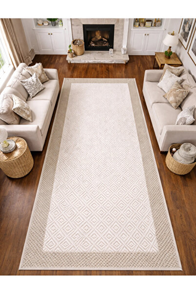 Filizon Mess Modern Dekoratif Yumuşak Dokulu Sisal Halı 3946 Krem Vizon