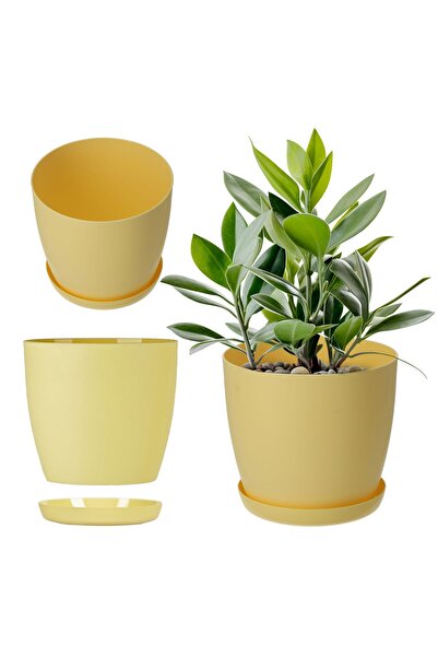 KADAX Ghiveci cu farfurie, ghiveci din plastic, 30 cm, capac, flori, galben mat