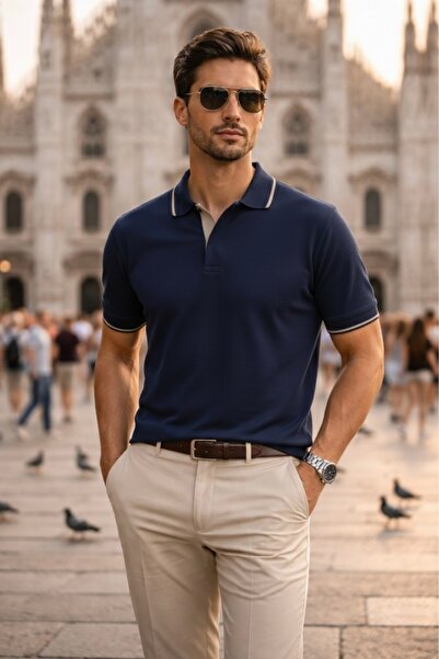 Maccali Muška trendi majica od pletiva s polo ovratnikom u tamnoplavoj boji