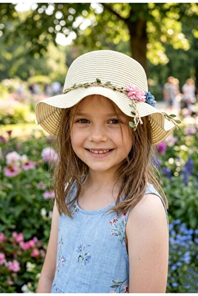 LAGRANZE قبعة بيلا بلوم القشية للأطفال من 4 إلى 8 سنوات