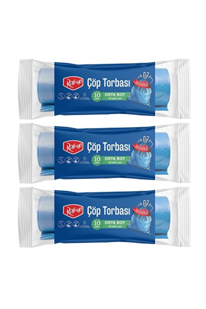Roll-Up Çöp Torbası Orta Boy Büzgülü 55x60cm 10 Adet x 3 Paket