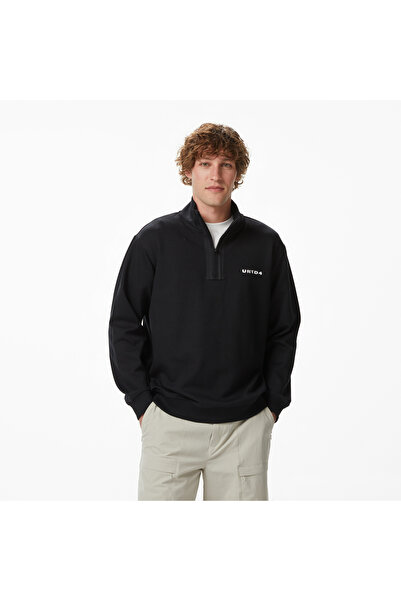 United 4 UNITED4 سويت شيرت أسود للرجال بقصة عادية