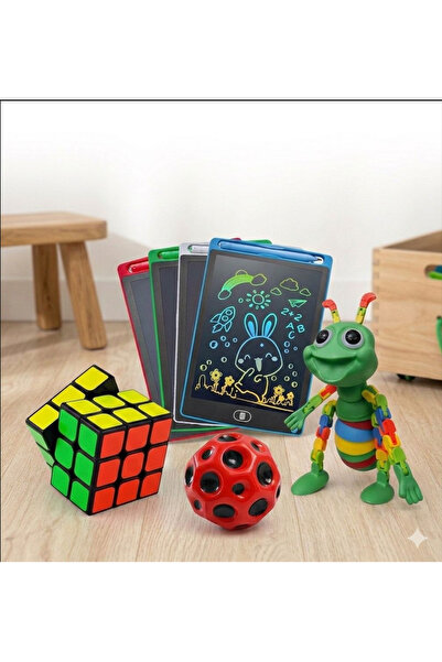 BYZ TOYS Lcd Ekranlı Kalemli Dijital Çizim Tablet+Zeka Küpü+Akrobat Karınca+M...