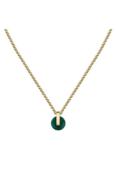 Trussardi Colier T-Round, inox auriu, agat verde, lungime lant 43cm, TJAYF03