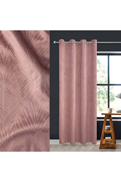 OEM Perdea Decorativa Velvet Roz Nude cu Model Reliefat Frunze Tropicale & In...