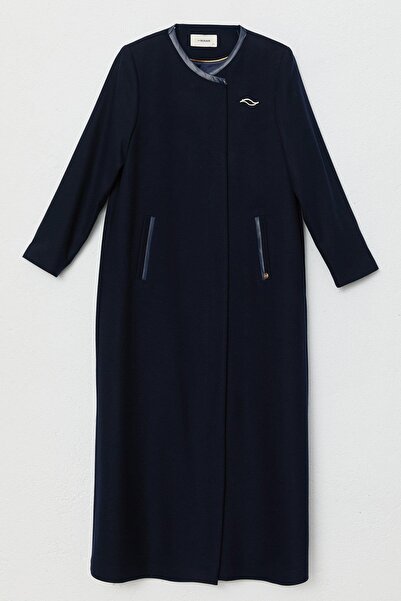 Nihan Büyük Beden Kruvaze Manto Lacivert