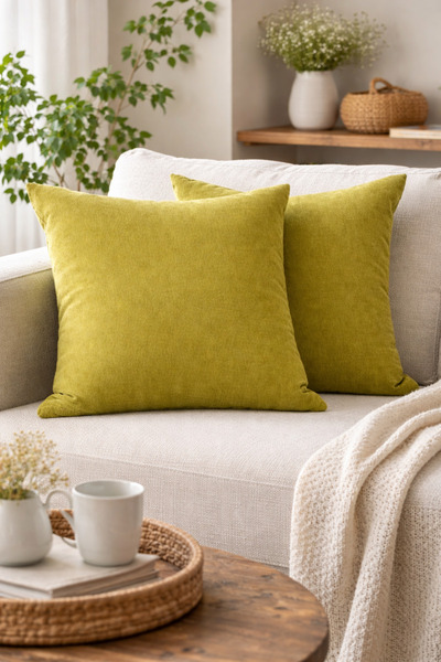 BURCIN HOME أخضر زيتي غطاء وسادة 40x40 سم طقم من قطعتين D وسادة تزيينية كيس ح...