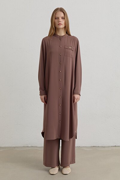 Nihan Büyük Beden Hakim Yaka Tunik Açık Kahve