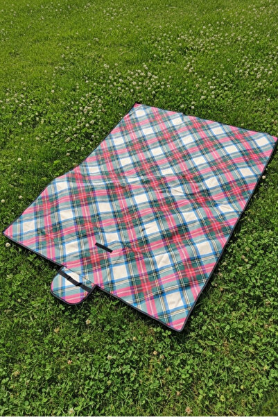 DOFİ Kendinden Çantalı Yeşil Kırmızı Ekose Desen 150x180 cm Piknik Örtüsü