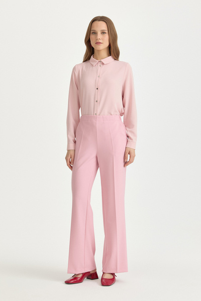 Nihan Beli Lastikli Ütü İzli Basic Poly. Viskon Pantolon Pembe