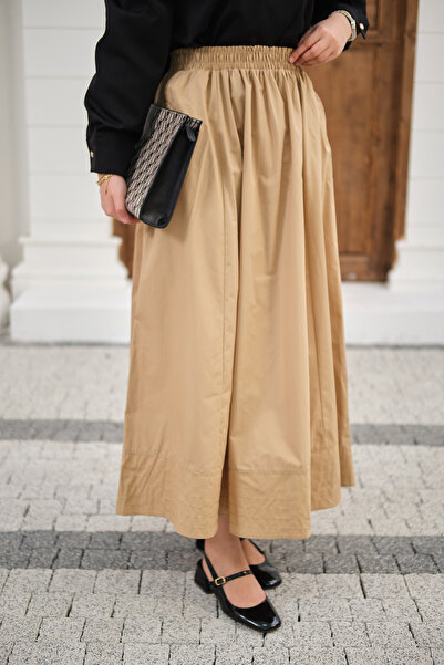 LOCCO Ženska suknja sa elastičnim strukom i naborima, krem boje