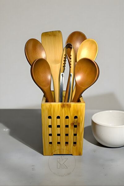 Kitchera Home Modern Bambu Kaşıklık 15x10 Cm Dekoratif Açık Renk Mutfak Düzen...