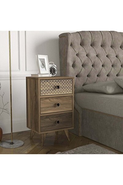 UnicUtil Noptiera cu 3 sertare, Pal, Maro, 40 x 30 x 65 cm