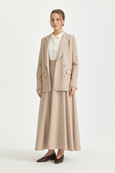 Nihan Kruvaze Blazer Poly. Viskon Ceket Bej