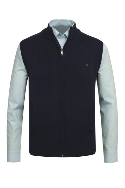 Çizgi Triko Men's Half Turtleneck with Pocketed Zippers Navy Blue Vest Classi...