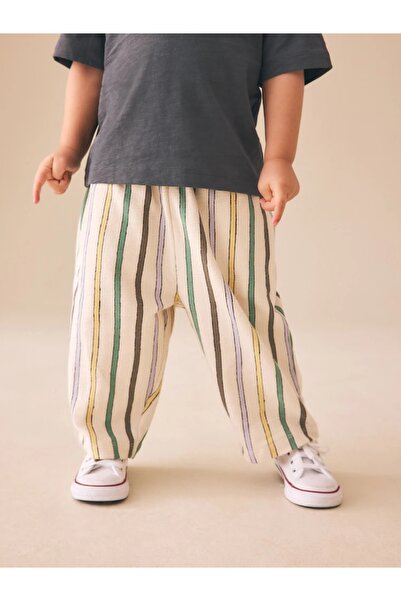 Next Baby 100% Cotton Multicolor Pastel Striped Textured Lightweight Sweatpants