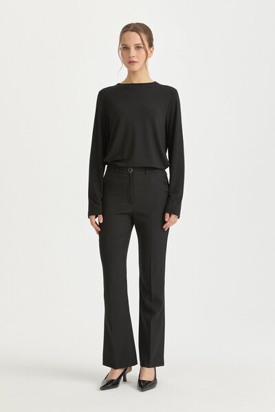 Nihan Ütü İzli İspanyol Paça Basic Pantolon Siyah