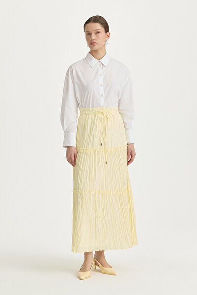 Nihan Beli Lastikli Fırfır Detaylı Pamuklu Etek Sarı