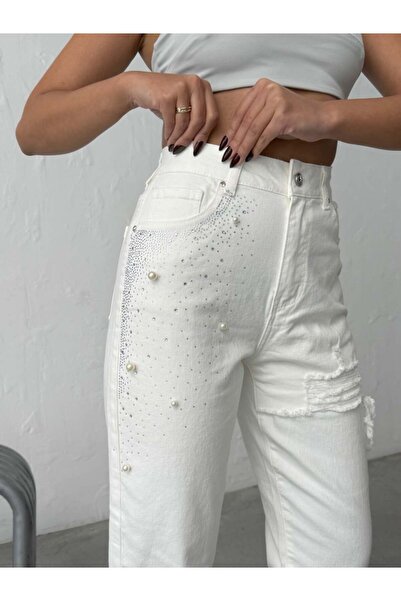 ADAMODA.RO Τζιν mom fit με διακοσμητικές λεπτομέρειες