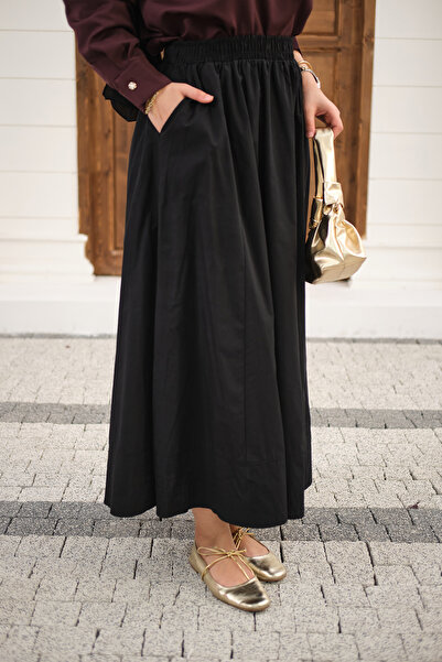 LOCCO Ženska suknja sa elastičnim strukom i naborima, crna