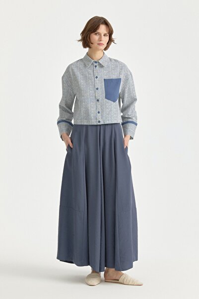 Nihan Parçalı Modal Etek İndigo