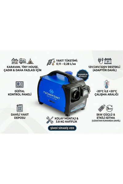 tecnopoint WEBASTO HEPSİ BİRARADA ISITICI D4 5KW 12-24-220V ÇANTA TİPİ