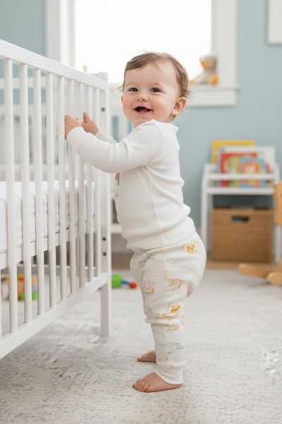 DOFİ Bebek Pamuklu Beyaz Desenli Takım