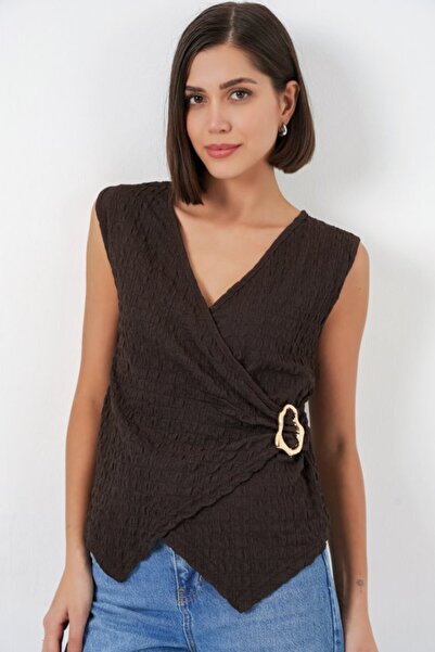 COjans Zero Sleeve Knitted Blouse 988 - Brown
