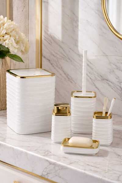 Store HGY Home Λευκόχρυσο Λεπτομερές Σετ Μπάνιου Luna Square 5 τεμαχίων - 7 λ...