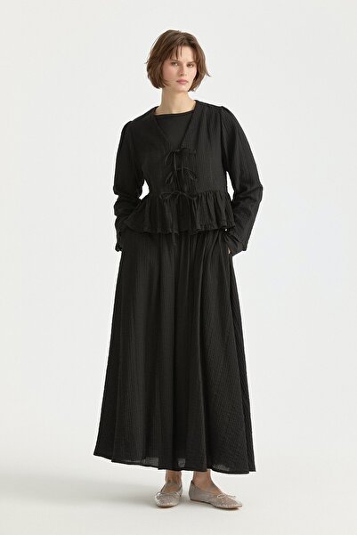 Nihan Beli Büzgülü viskon Etek Siyah