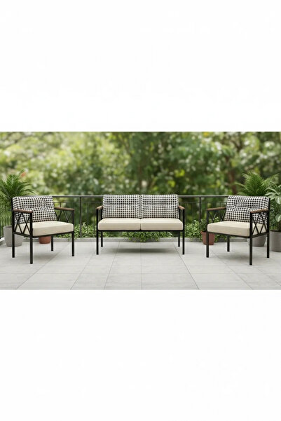 adımshops Safir 2+1+1 Kaz Ayağı Kırlent Balkon-bahçe-kafe-çay Seti-koltuk Tak...