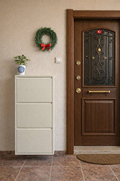 Pappucbox 3'lü Ayakkabılık Metal Bej - Ral 7032