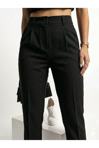 ribana Women's Skinny Leg Pleated Transitional Classic Fashion Fabric Trousers 4687