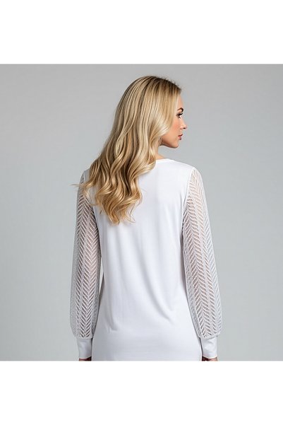 Belinay 8534 Drawstring Waist V-Neck Long Sleeve Women's Bodysuit with Lace and Cuffs on the Sleeves