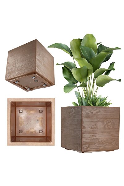 KADAX Flowerpot Garden Planter 40 cm Flower Stand on Wheels Terrace Square Brown