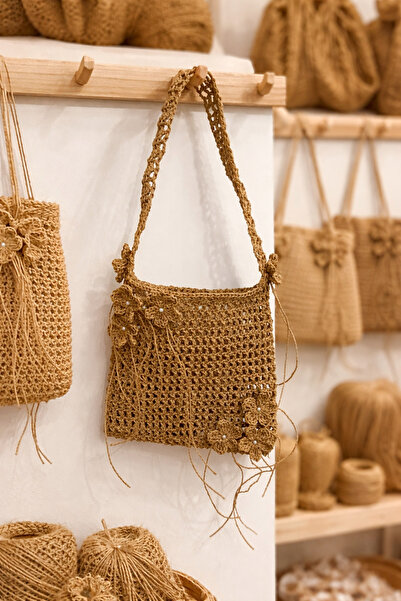 NurEra Design Handmade Paper Thread C Bag - Bohemian Style Floral Pearl Embro...