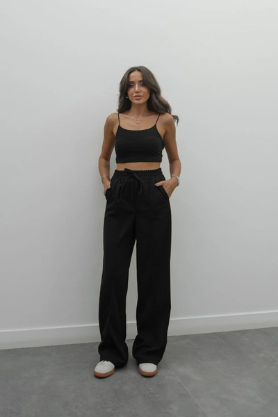 YAKAMEL ЖІНОЧІ ШТАНИ ПАЛАЦЦО З ВИСОКОЮ ТАЛІЄЮ, З ШВИМИ, З ТКАНИНИ КРЕП