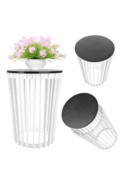 KADAX Masă de cafea rotundă, albă, cu coș mic de grădină, pentru balcon, cu m...
