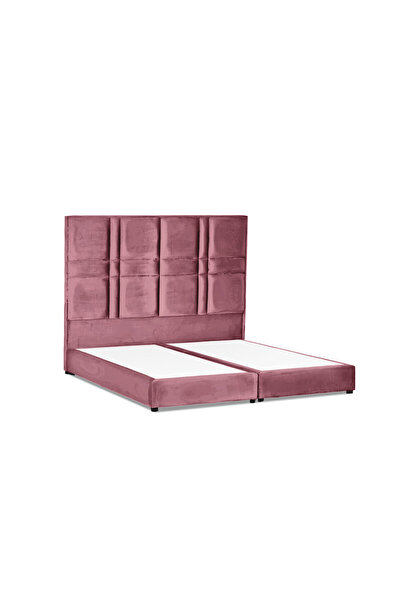 Back House إطار سرير منجد مخمل مع لوح أمامي وقاعدة مربعة - وردي فاتح